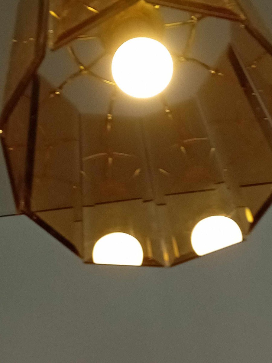 50s/60s Pendant Light In Golden Metal-photo-3