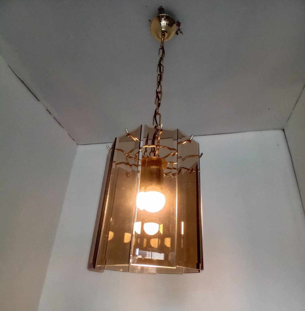 50s/60s Pendant Light In Golden Metal-photo-4