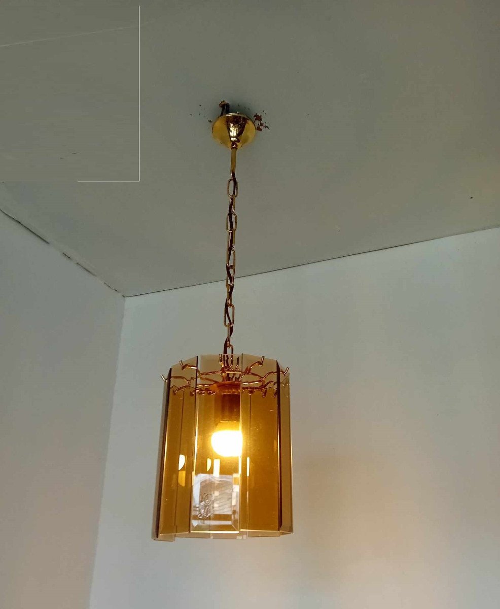 50s/60s Pendant Light In Golden Metal