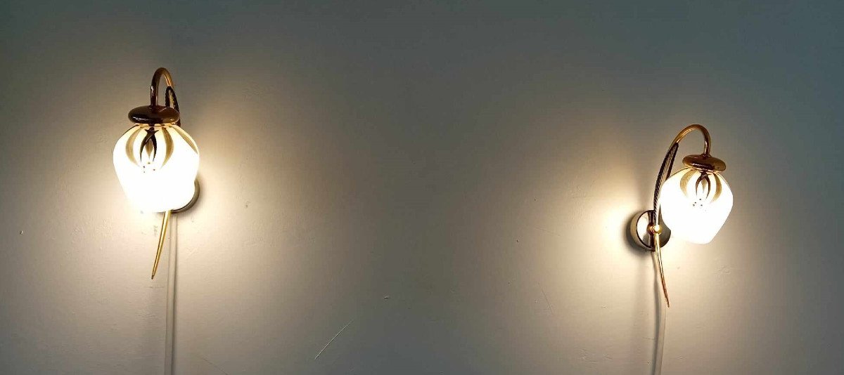 Pair Of 50s/60s Golden Sconces-photo-2