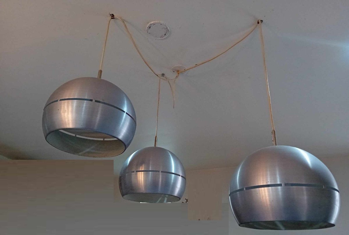 Set Of 3 Vintage Space Art Lights From The 70s.-photo-4