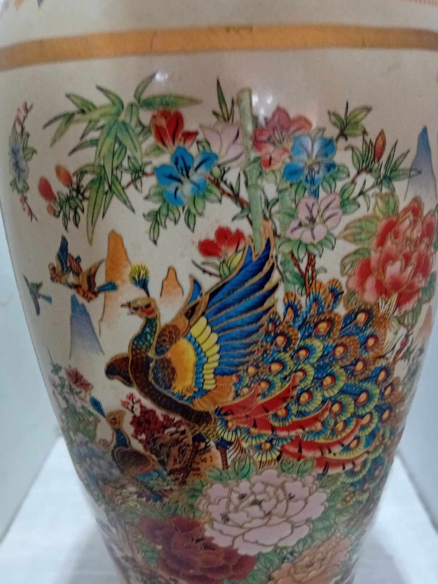 Large Satsuma Porcelain Vase With Chinese Tung Chi Decor-photo-4
