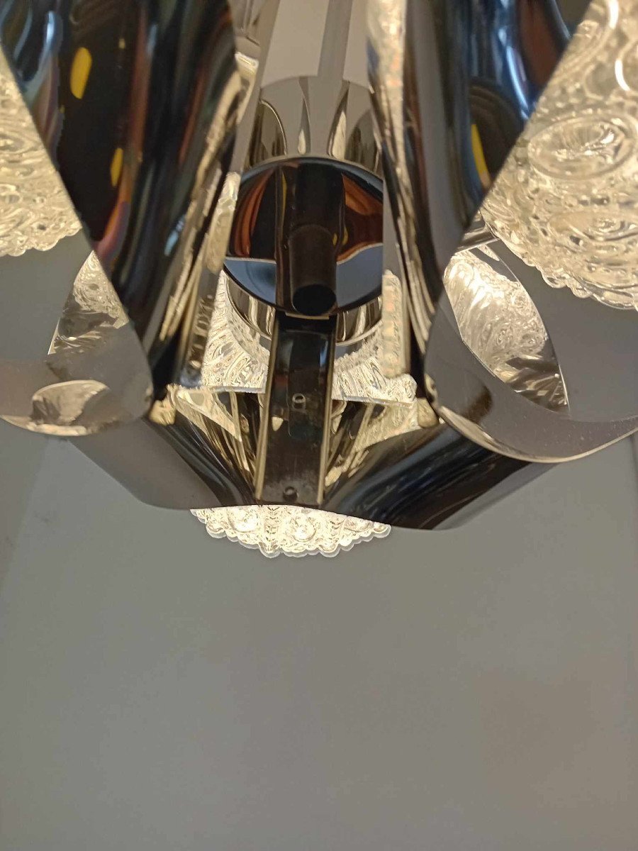 Chandelier 3 Balls Stainless Steel Frame 70s Space Age-photo-2