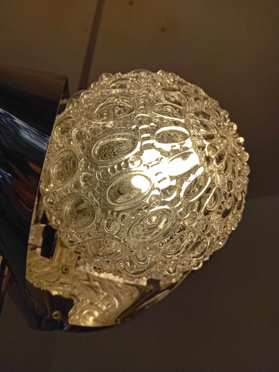 Chandelier 3 Balls Stainless Steel Frame 70s Space Age-photo-3