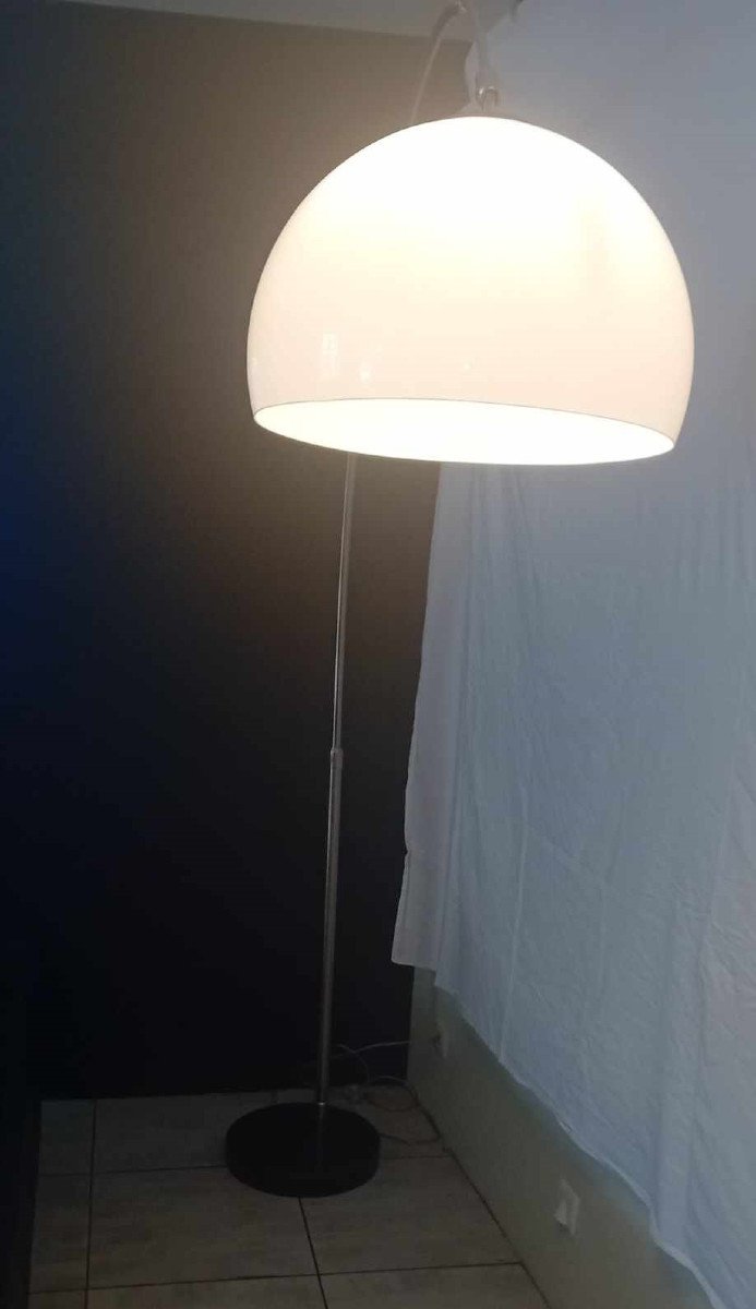 Large 70s Arc Floor Lamp In Brushed Stainless Steel