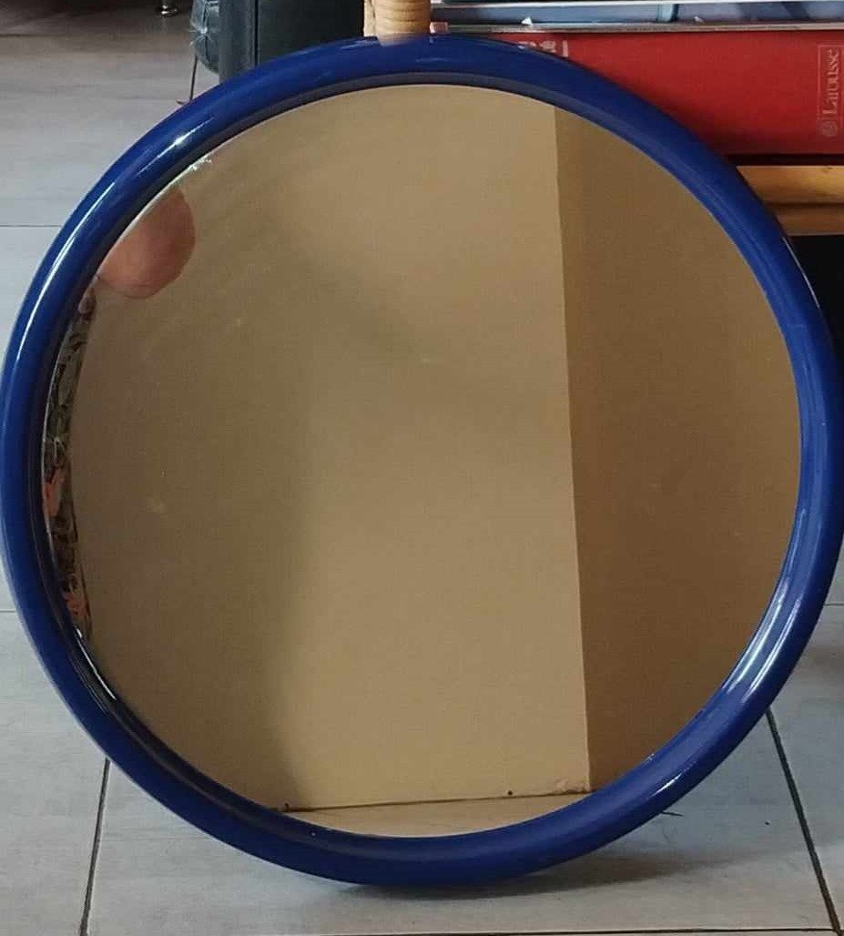 Grand Miroir Rond Années 70 En Abs Bleu -photo-4