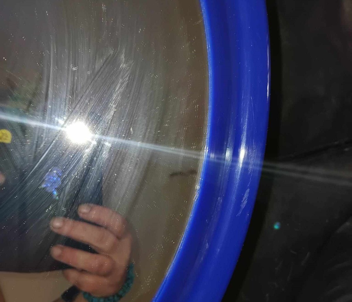 Grand Miroir Rond Années 70 En Abs Bleu -photo-3
