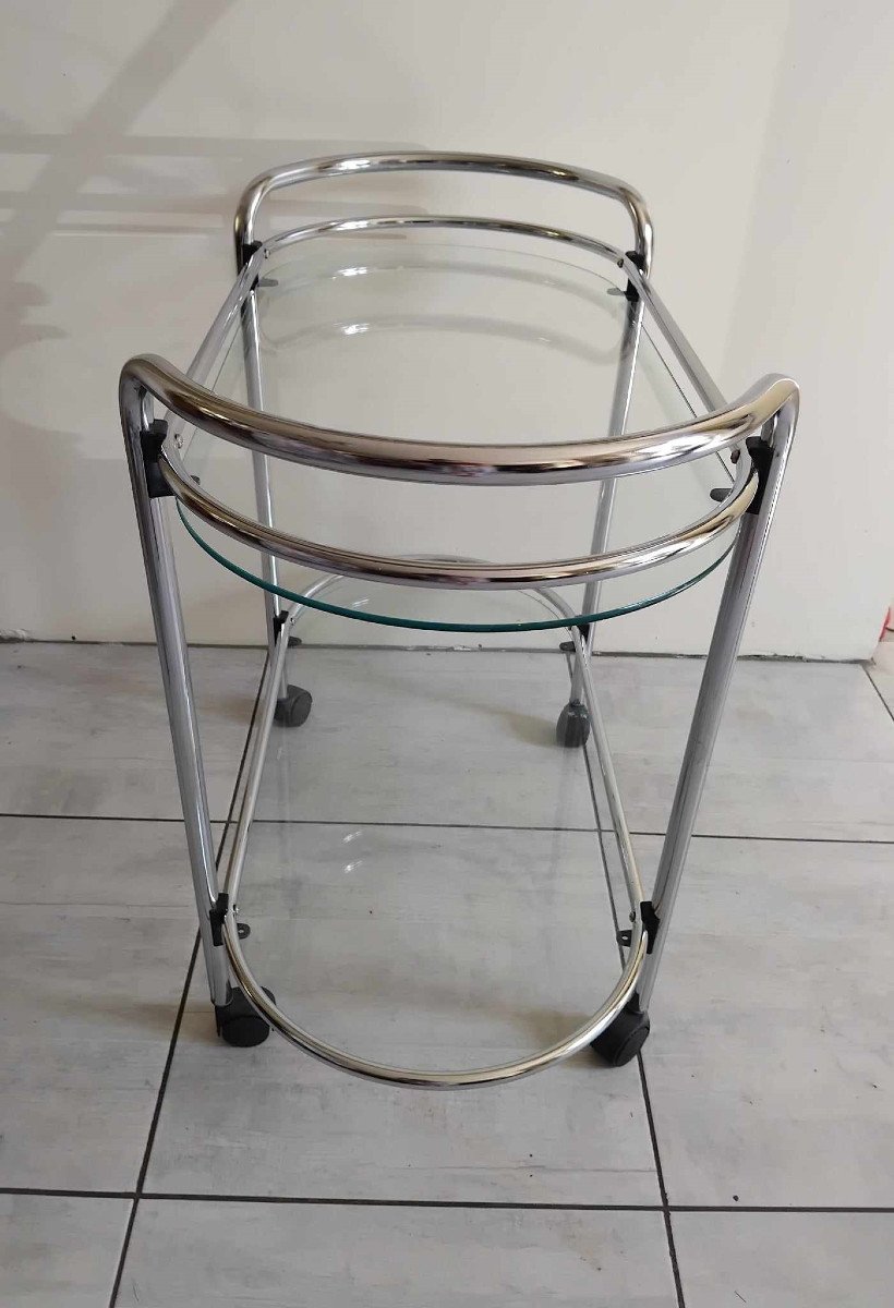 Chariot de service en verre et chrome Pierangelo Galotti et Radice années 70/80-photo-2