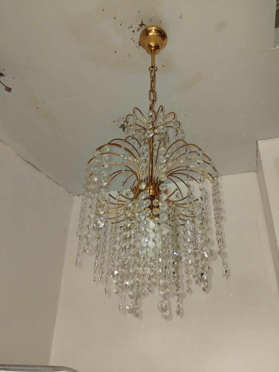 1970s Hollywood Regency Crystal Chandelier-photo-4