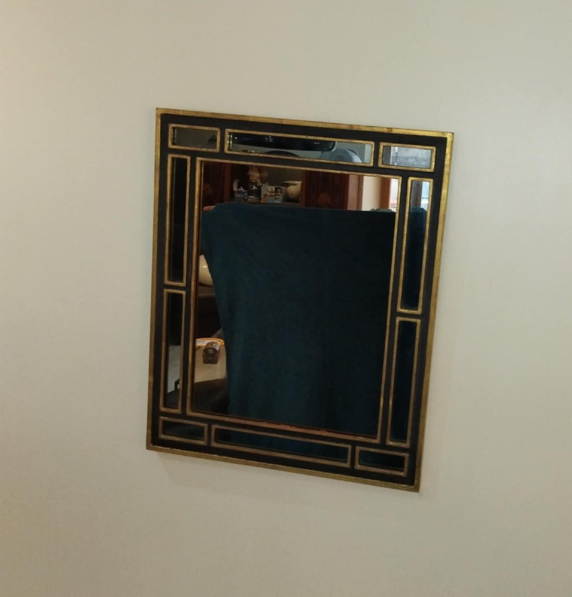 Miroir rectangulaire années 70's bois doré-photo-2