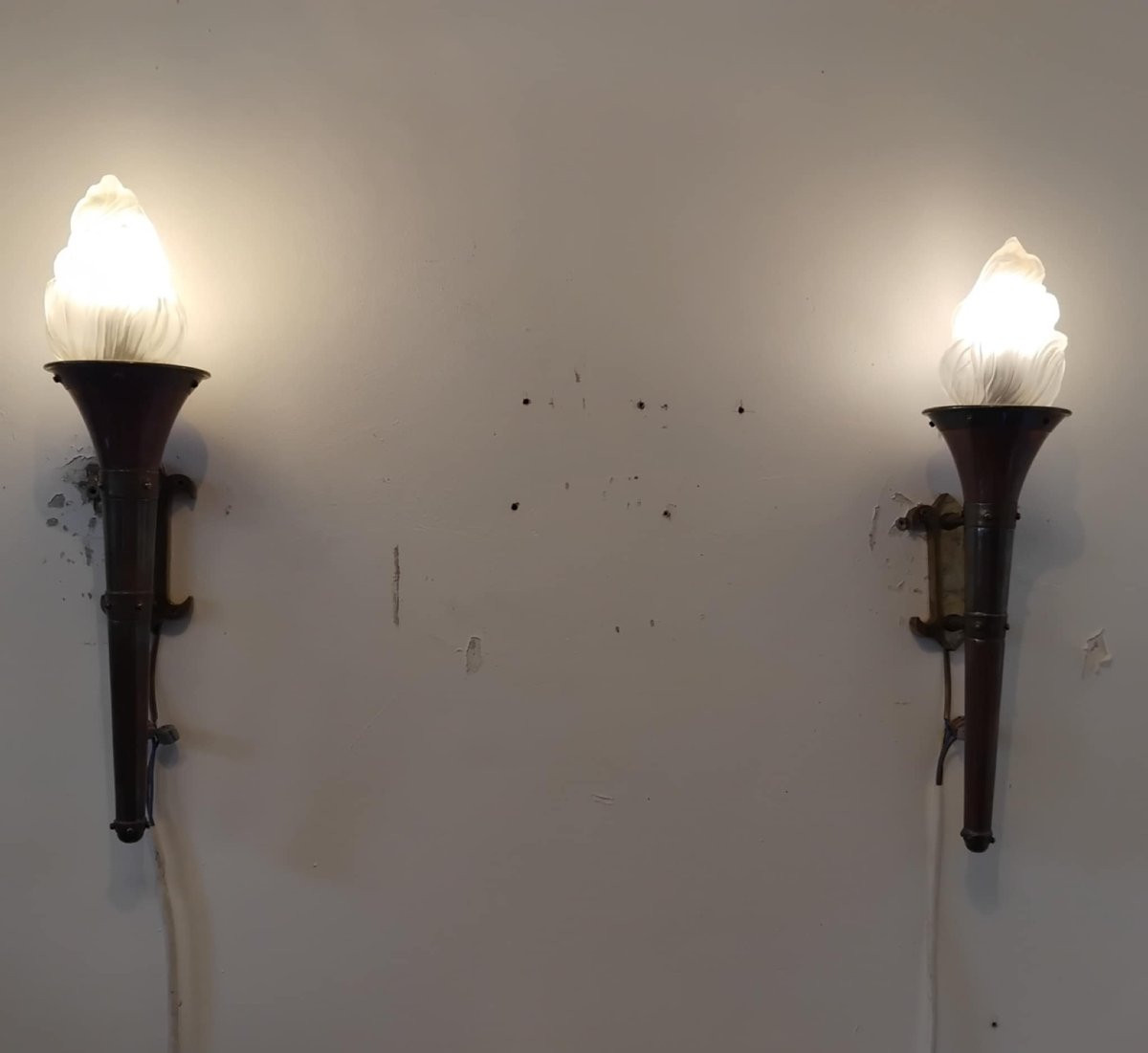 Pair Of Flambeaux Wall Lights From The 50s/60s-photo-3