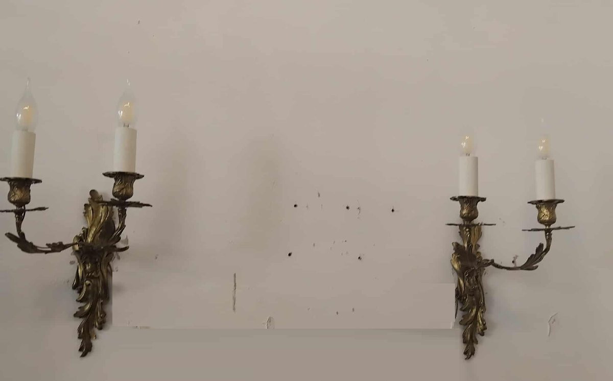 Paire d'appliques à deux bras de lumière style Louis XV-photo-2