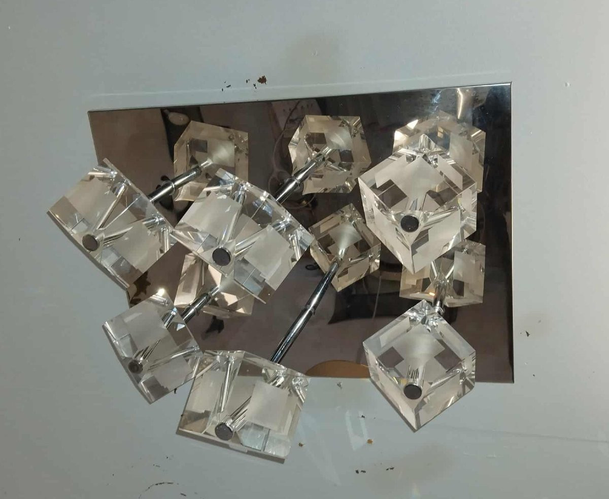70/80's Stainless Steel Ceiling Light With 6 Glass Cubes-photo-2