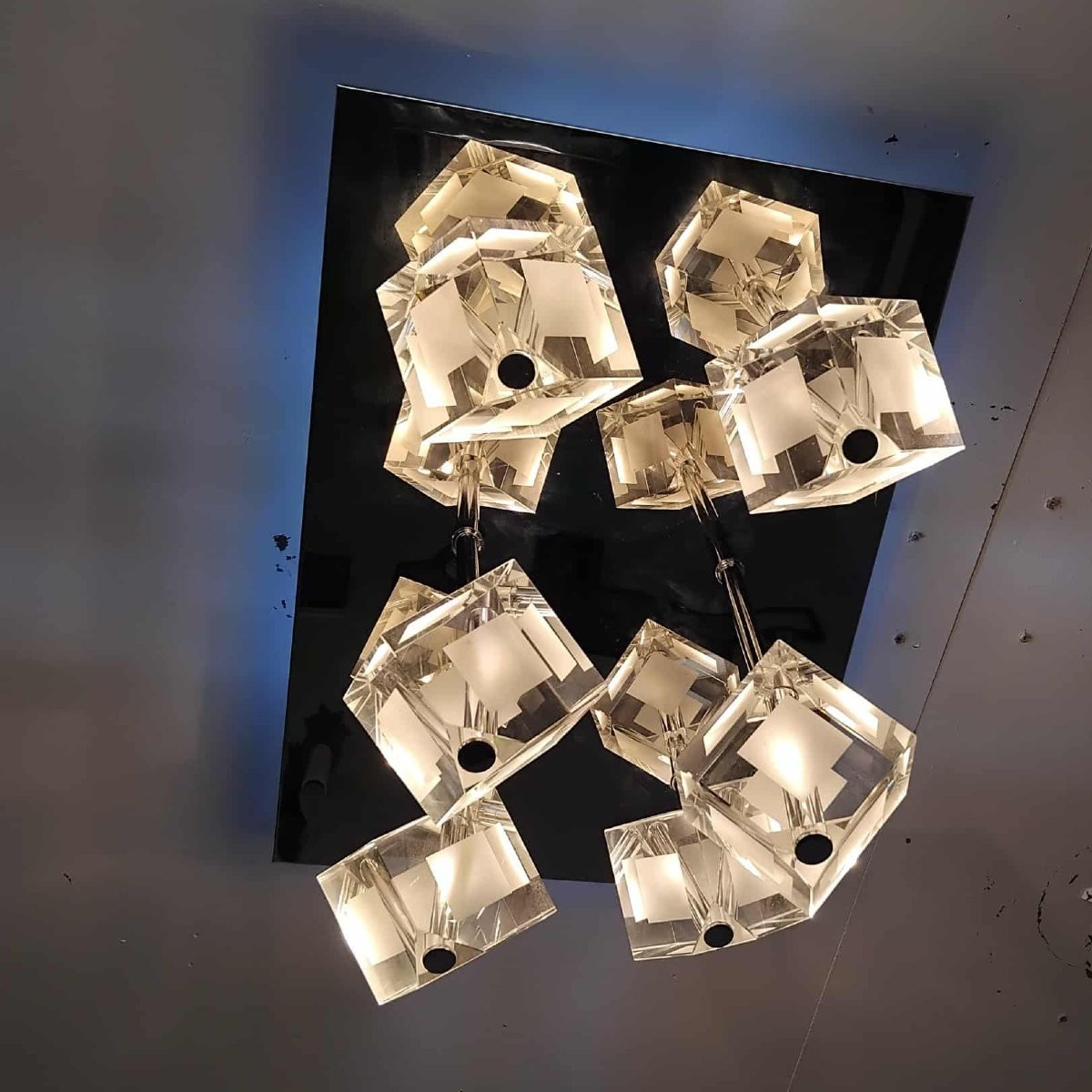 70/80's Stainless Steel Ceiling Light With 6 Glass Cubes-photo-3