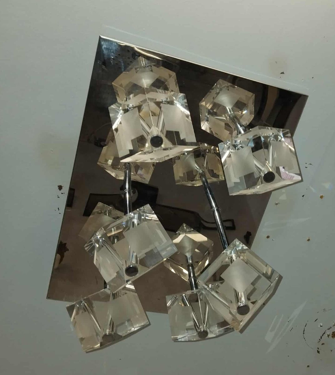 70/80's Stainless Steel Ceiling Light With 6 Glass Cubes-photo-4