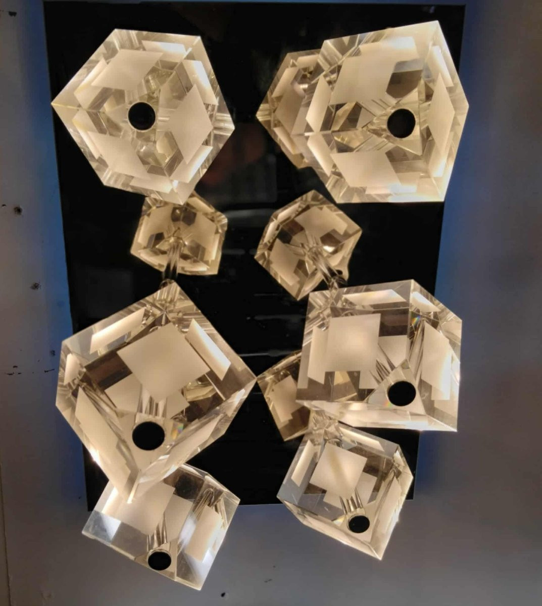 70/80's Stainless Steel Ceiling Light With 6 Glass Cubes-photo-7