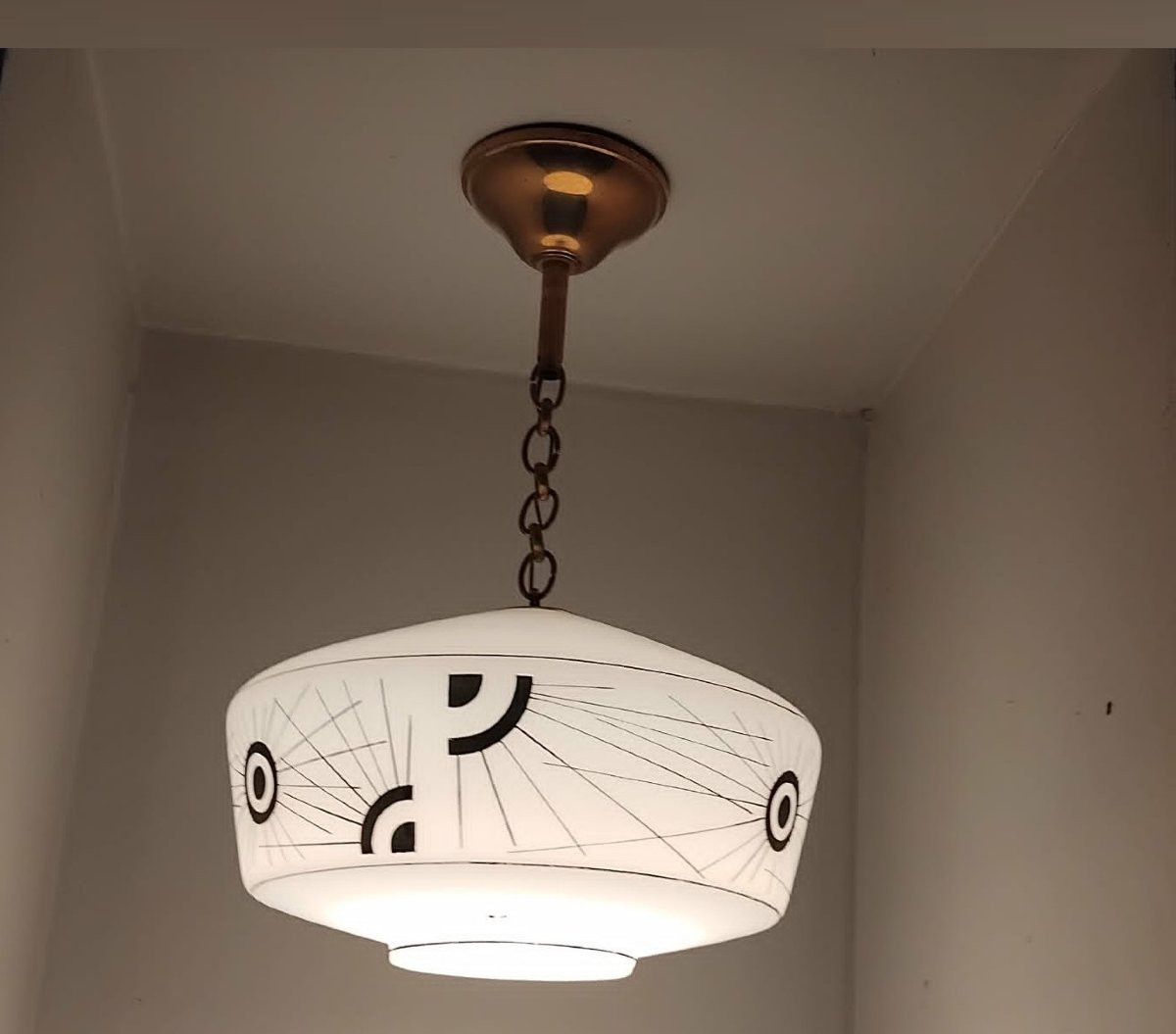 Suspension opaline décorée années 50/60-photo-3