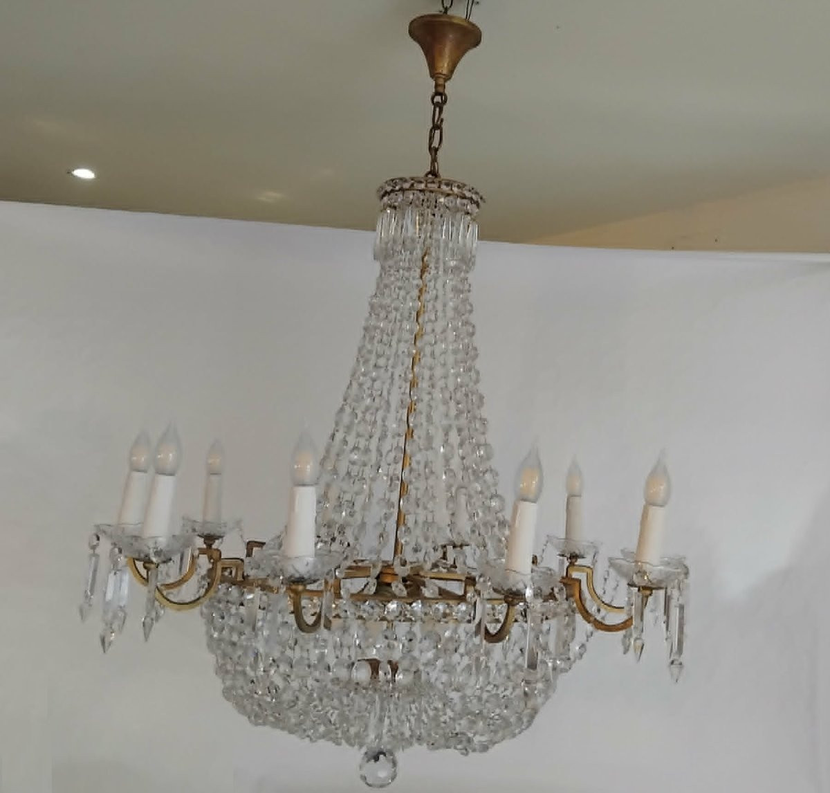 Basket Chandelier Attributed To Baccarat Early 20th Century. Large Model With 10 Arms Of Light-photo-2