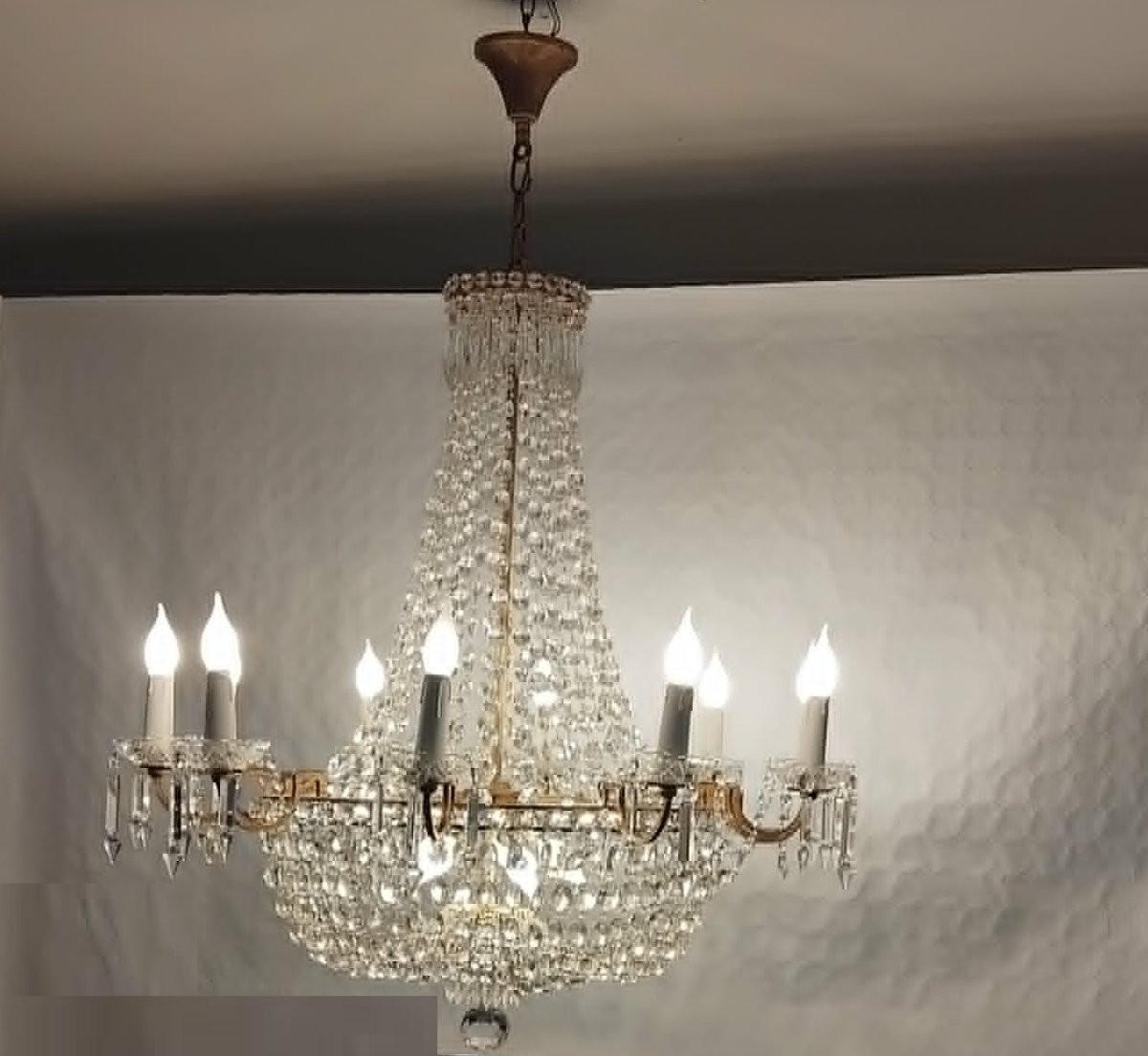 Basket Chandelier Attributed To Baccarat Early 20th Century. Large Model With 10 Arms Of Light-photo-4