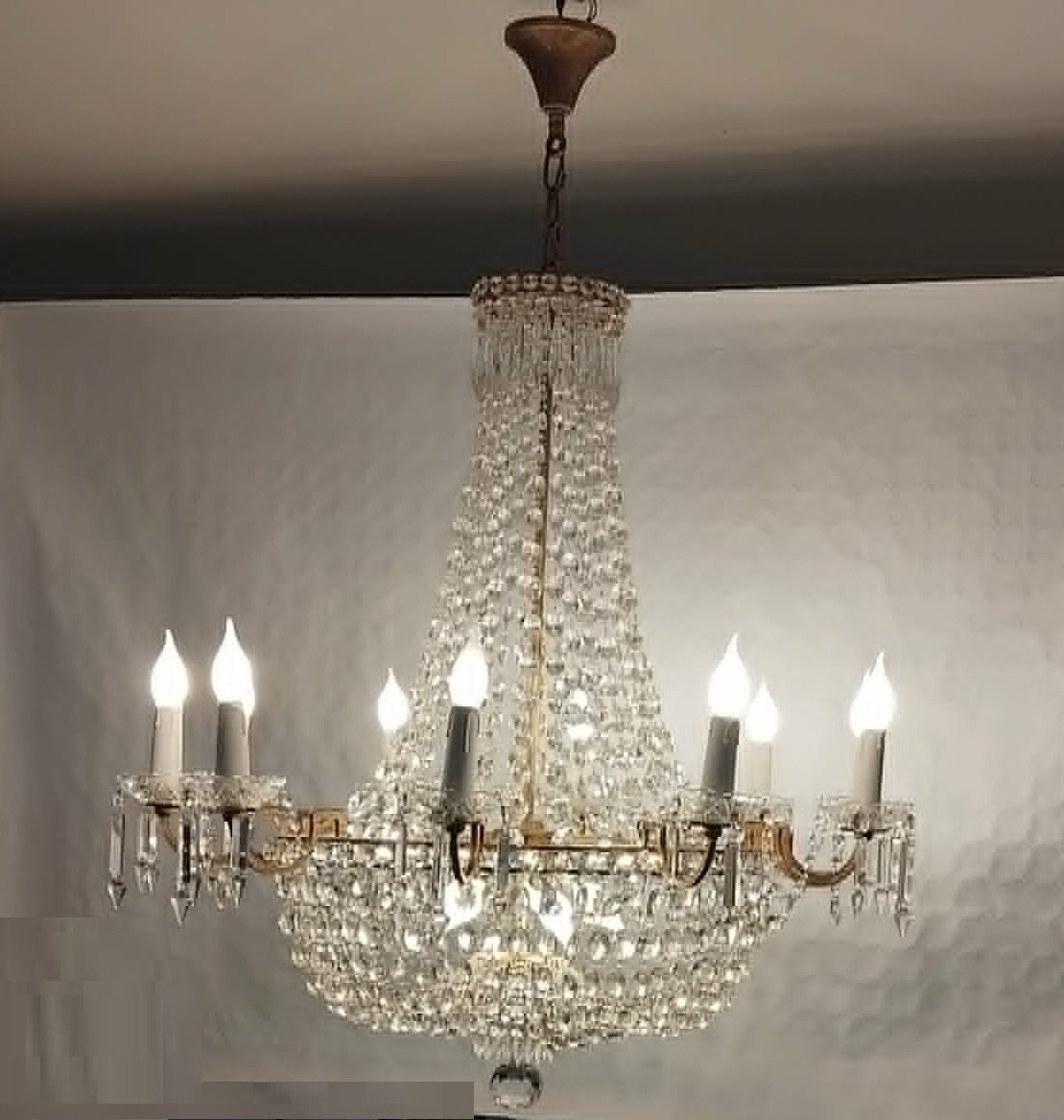 Basket Chandelier Attributed To Baccarat Early 20th Century. Large Model With 10 Arms Of Light-photo-1