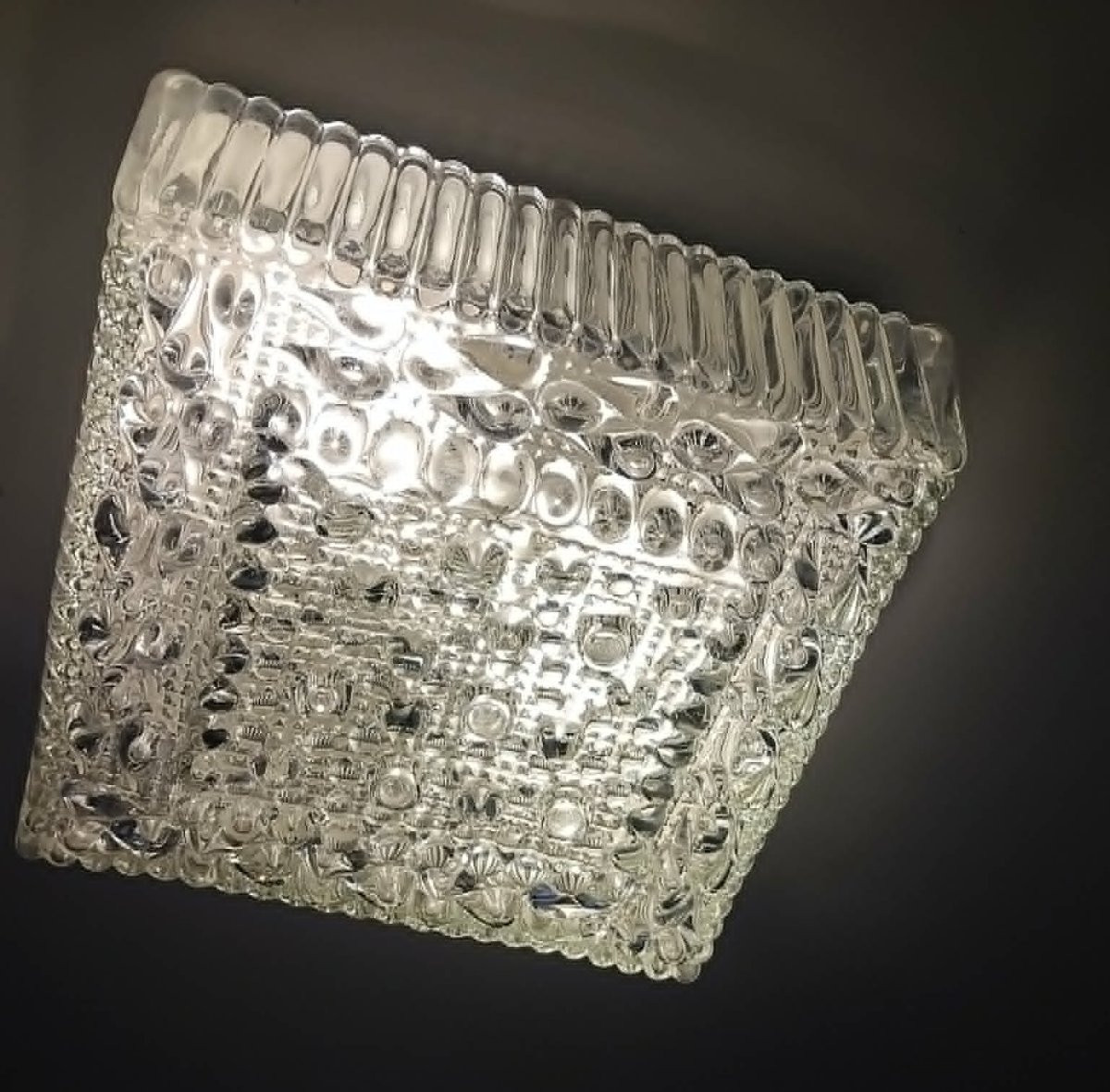 Square Pavé Ceiling Light In Moulded Glass Hustadt Leuchten From The 70s-photo-3