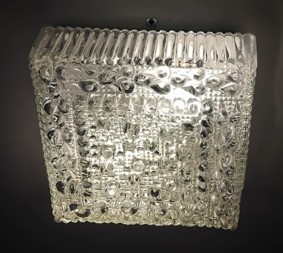Square Pavé Ceiling Light In Moulded Glass Hustadt Leuchten From The 70s-photo-1