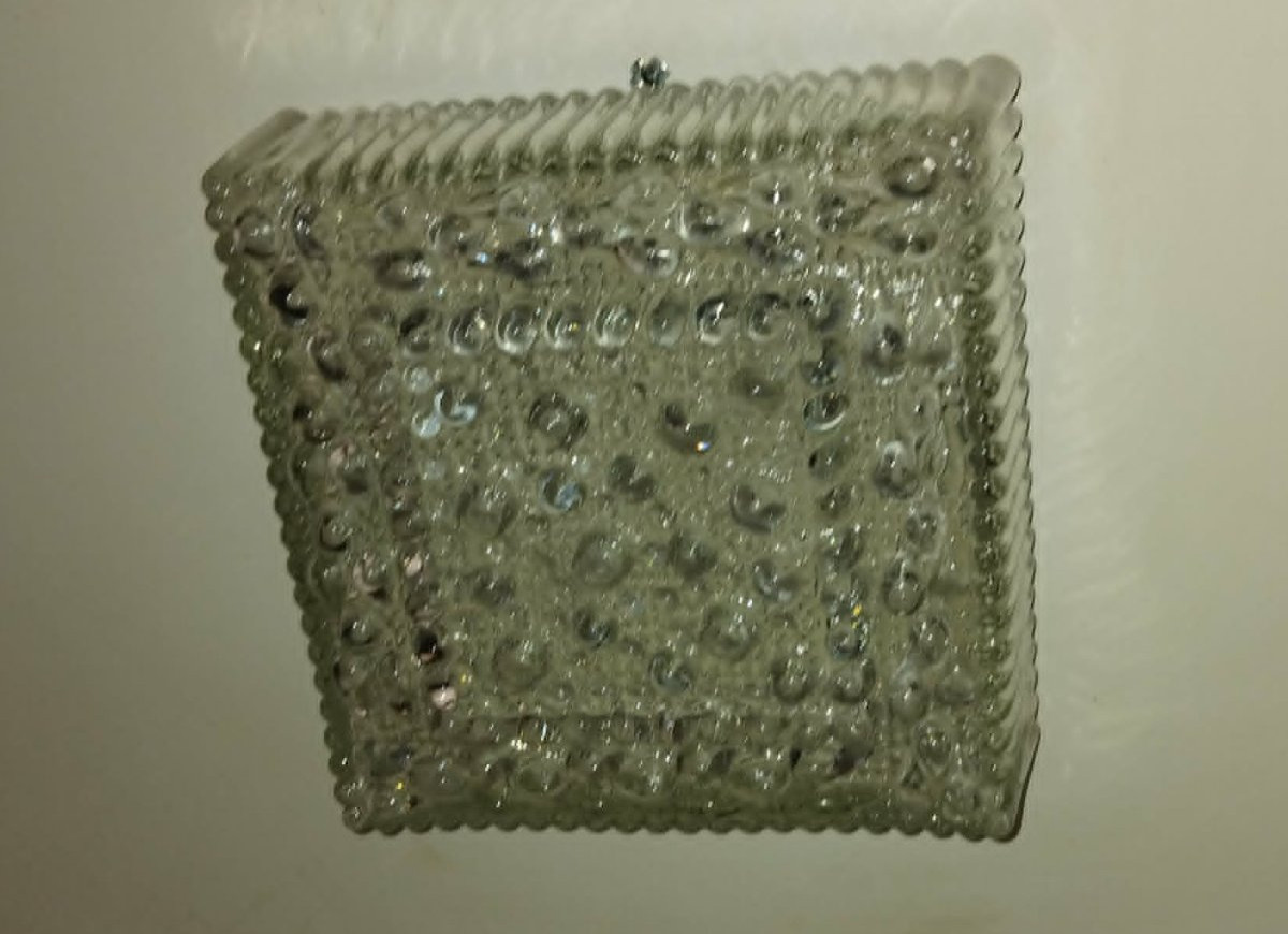 Square Pavé Ceiling Light In Moulded Glass Hustadt Leuchten From The 70s-photo-4