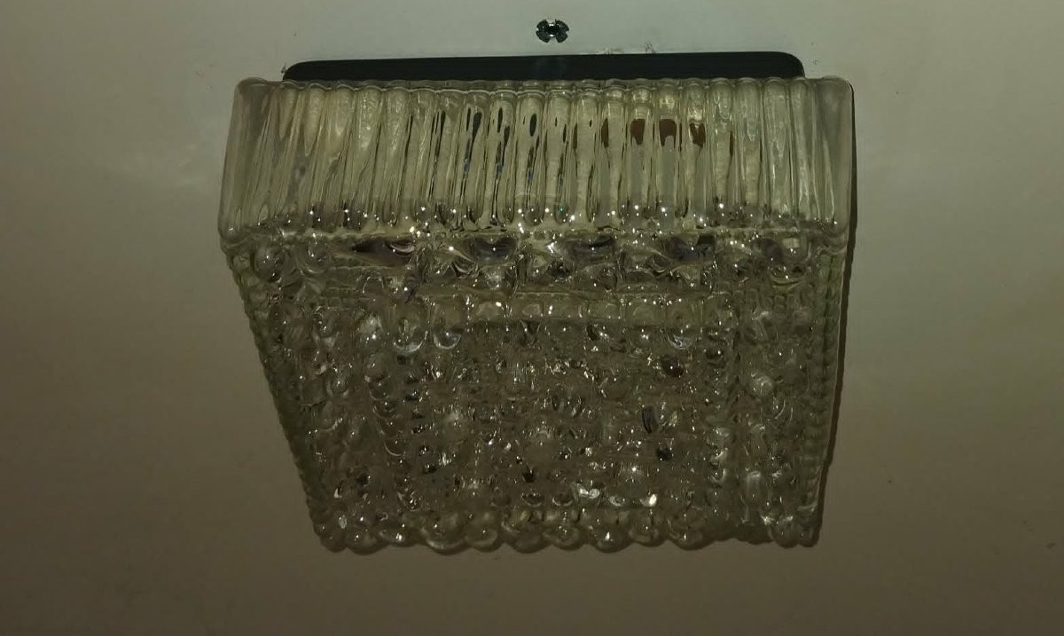 Square Pavé Ceiling Light In Moulded Glass Hustadt Leuchten From The 70s-photo-6