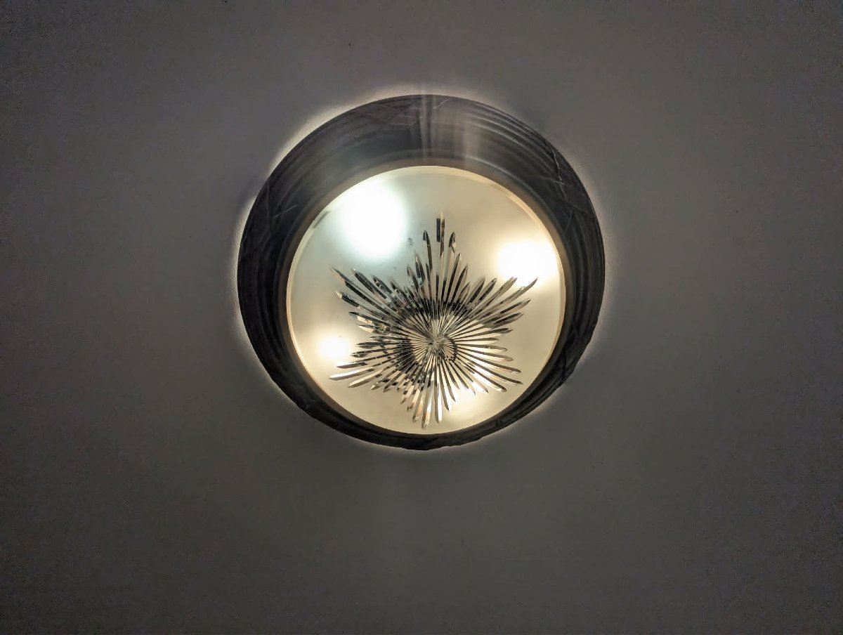 Plafonnier rond cristal laiton poli de style Louis XVI-photo-2