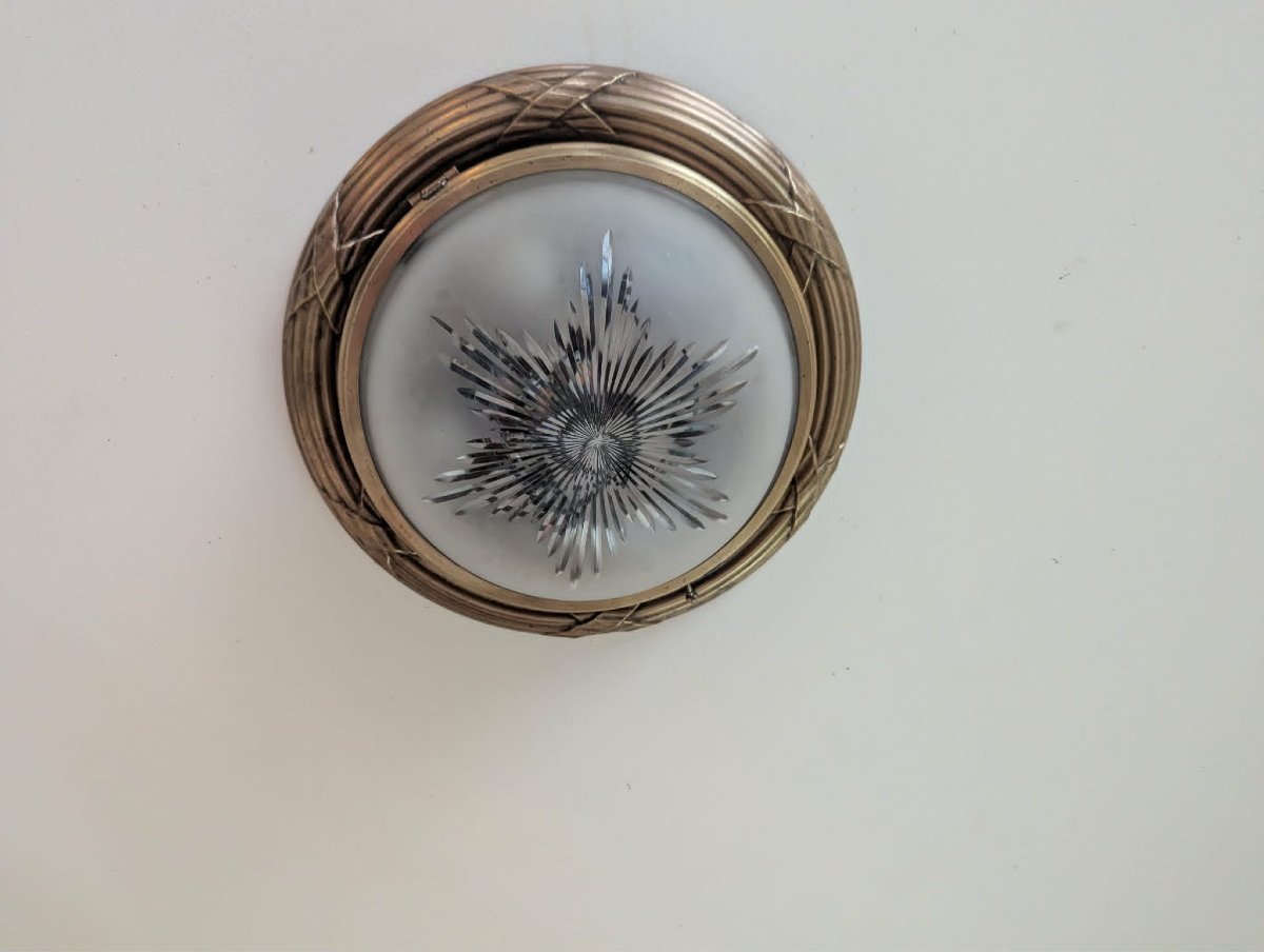 Plafonnier rond cristal laiton poli de style Louis XVI-photo-4