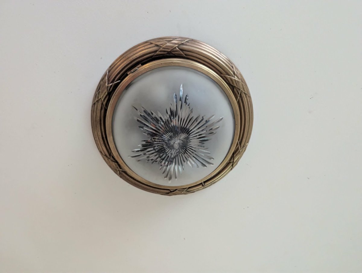 Plafonnier rond cristal laiton poli de style Louis XVI-photo-1