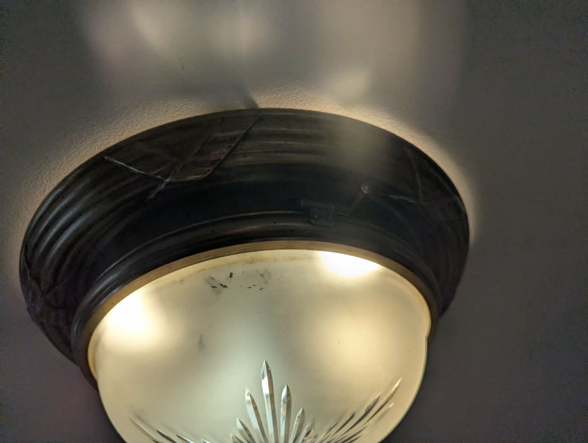Plafonnier rond cristal laiton poli de style Louis XVI-photo-2
