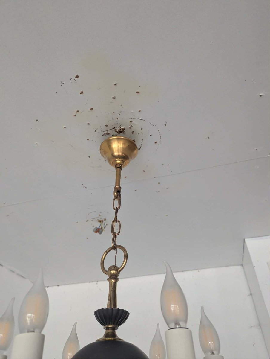 6-light Bronze Chandelier Attributed To Maison Arlus-photo-1