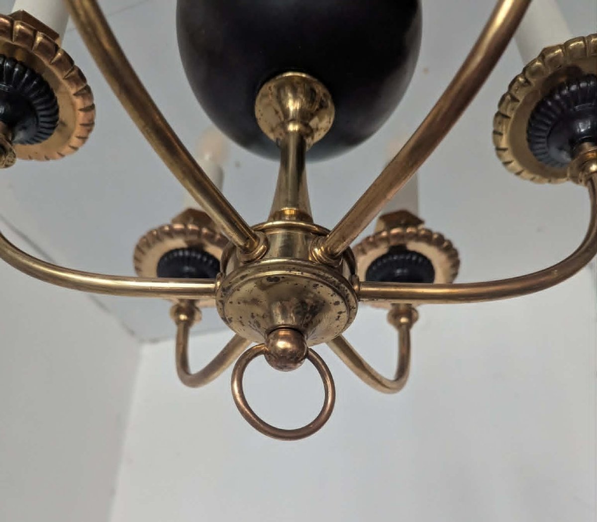 6-light Bronze Chandelier Attributed To Maison Arlus-photo-2