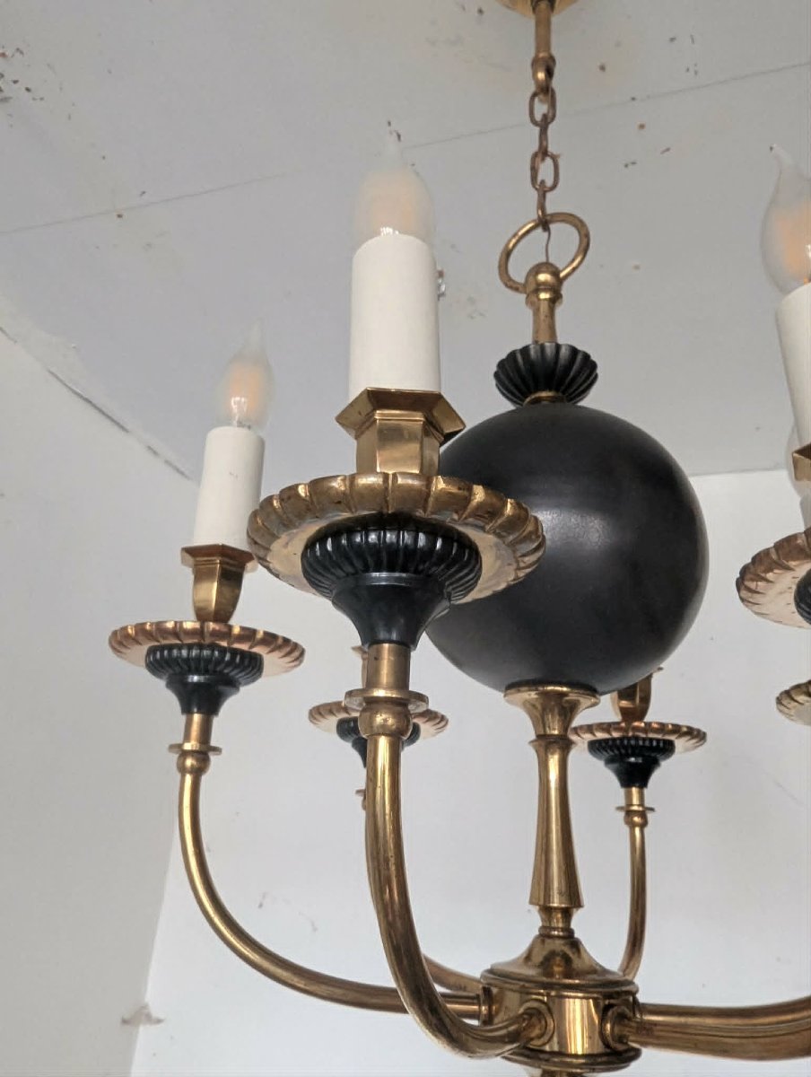 6-light Bronze Chandelier Attributed To Maison Arlus-photo-5