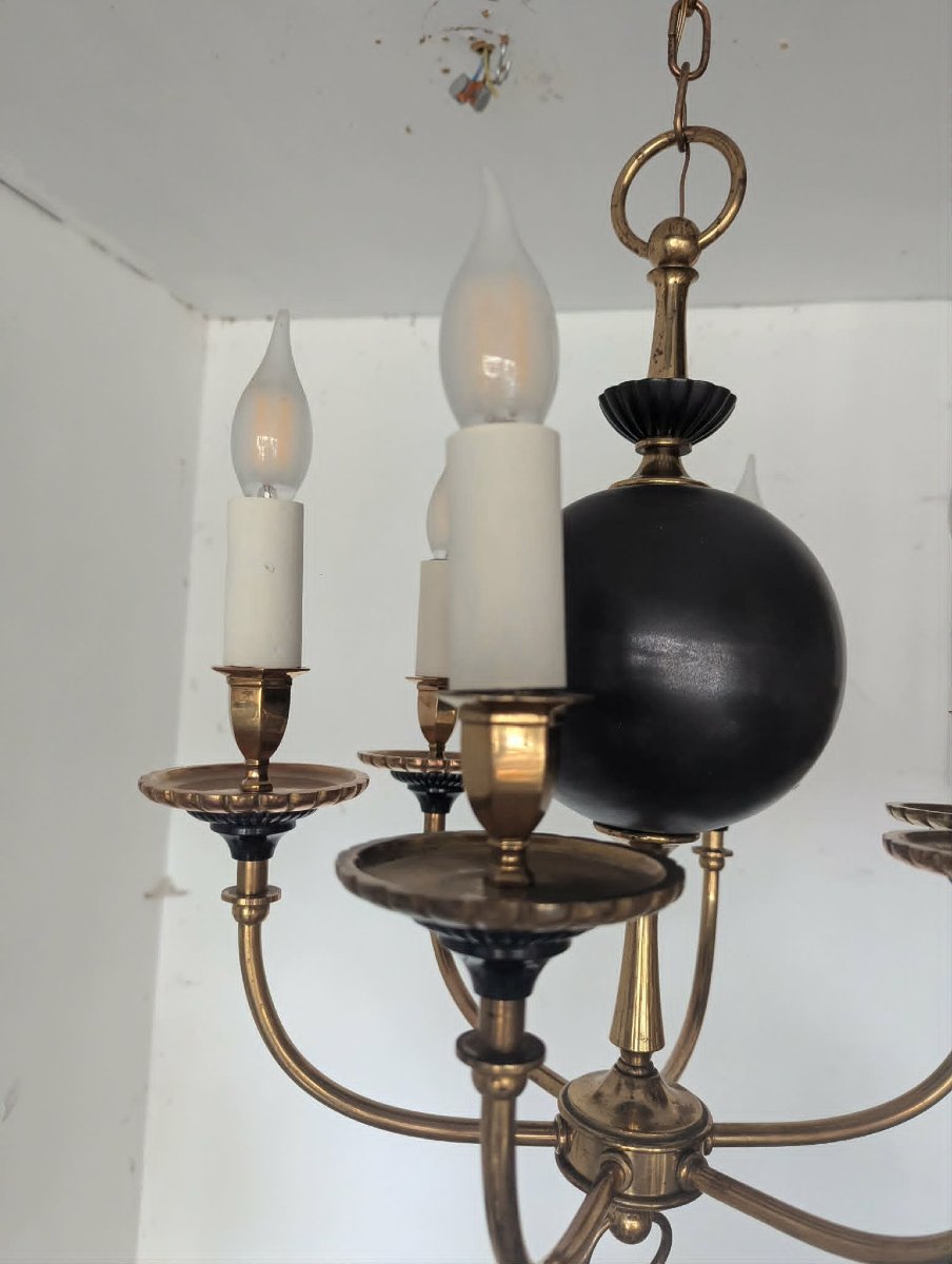 6-light Bronze Chandelier Attributed To Maison Arlus-photo-6