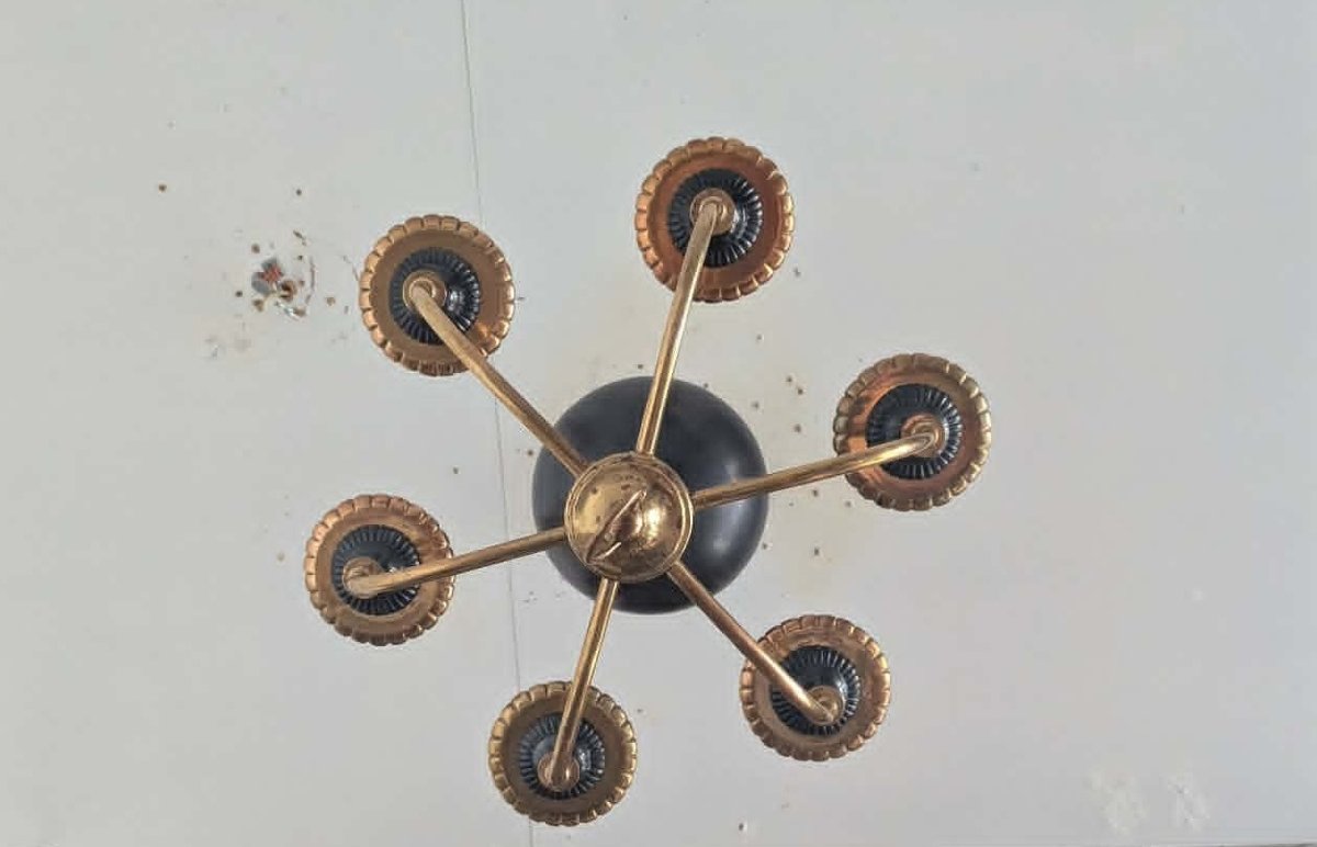 6-light Bronze Chandelier Attributed To Maison Arlus-photo-8