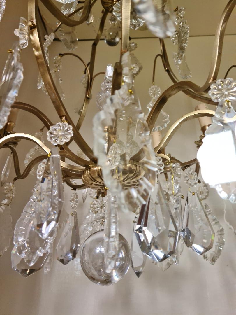 Very Beautiful Cage Chandelier In Bronze With Crystal Plates-photo-2