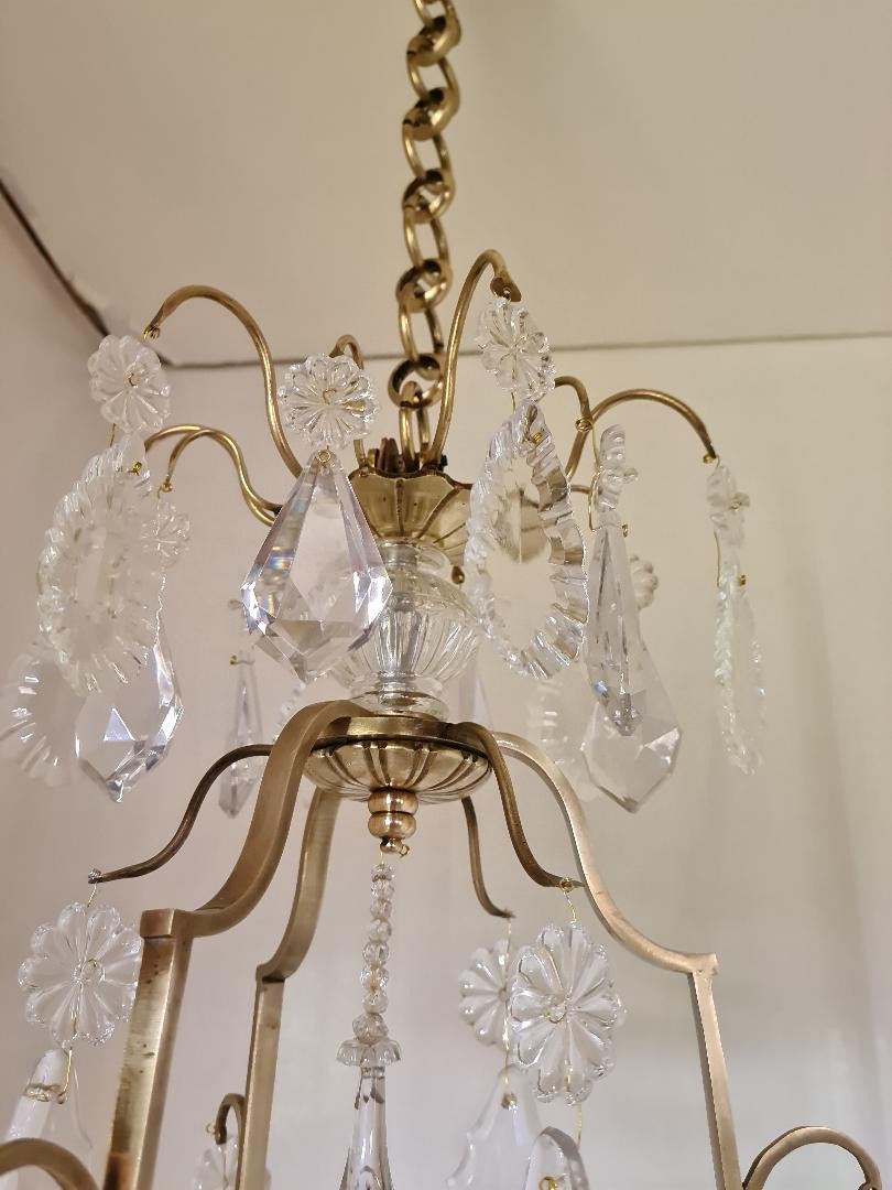 Very Beautiful Cage Chandelier In Bronze With Crystal Plates-photo-1