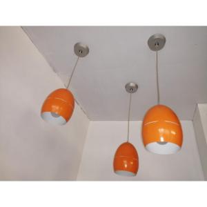 Suite De 3 Suspensions Vintage Orange Années 70
