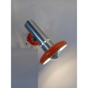 1970s Orange And Brushed Stainless Steel Spotlight