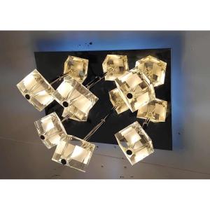 70/80's Stainless Steel Ceiling Light With 6 Glass Cubes