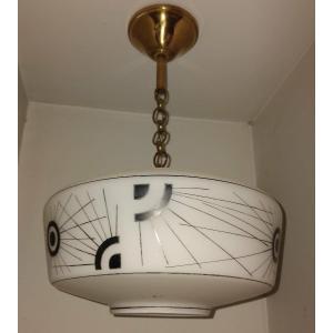 50s/60s-decorated Opaline Hanging Lamp