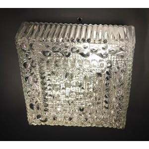 Plafonnier carré pavé en verre moulé HUSTADT LEUCHTEN années 70