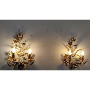 Pair Of Vintage Wall Sconces In The Florentine Style From The 1960s And 1970s