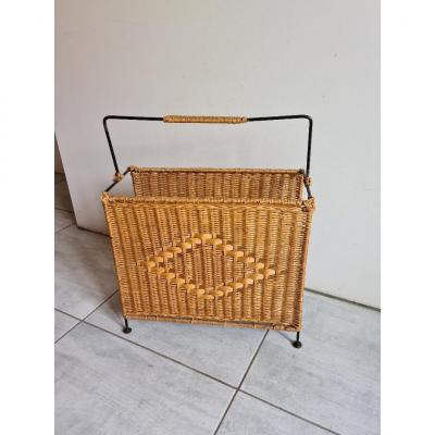 Rare Rattan Magazine Rack With Iron Frame Years 50/60