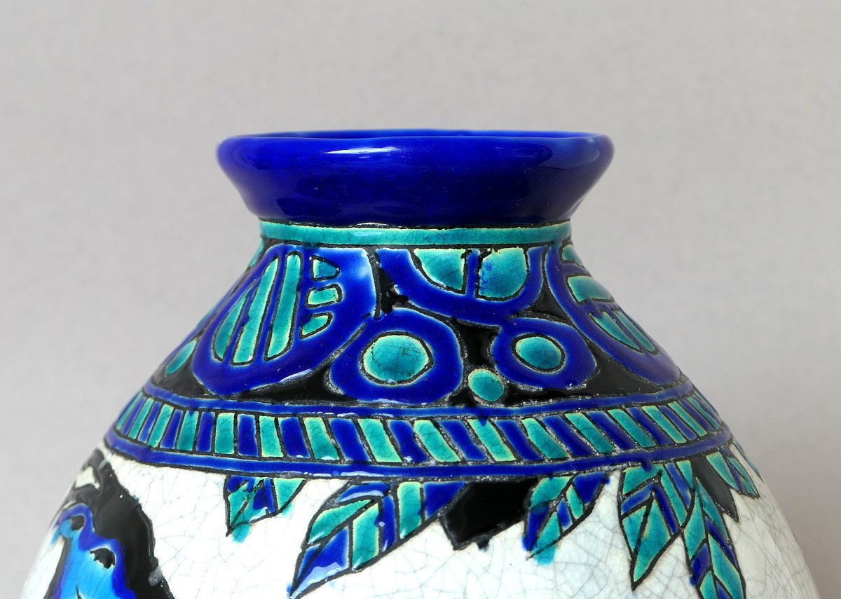 C. Catteau - Vase En Faïence Craquelée - Décor De Biches (d943)-photo-3