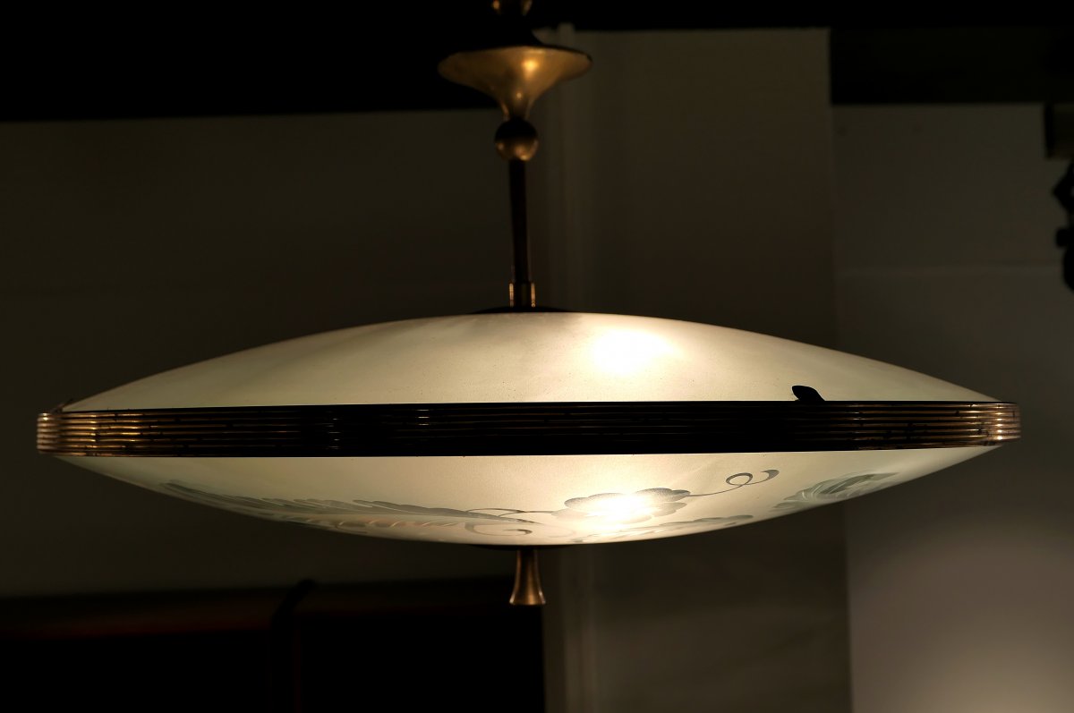 Grande Suspension En Verre Gravé-photo-4