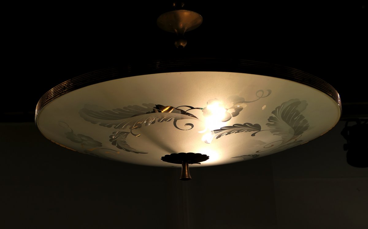 Grande Suspension En Verre Gravé-photo-1