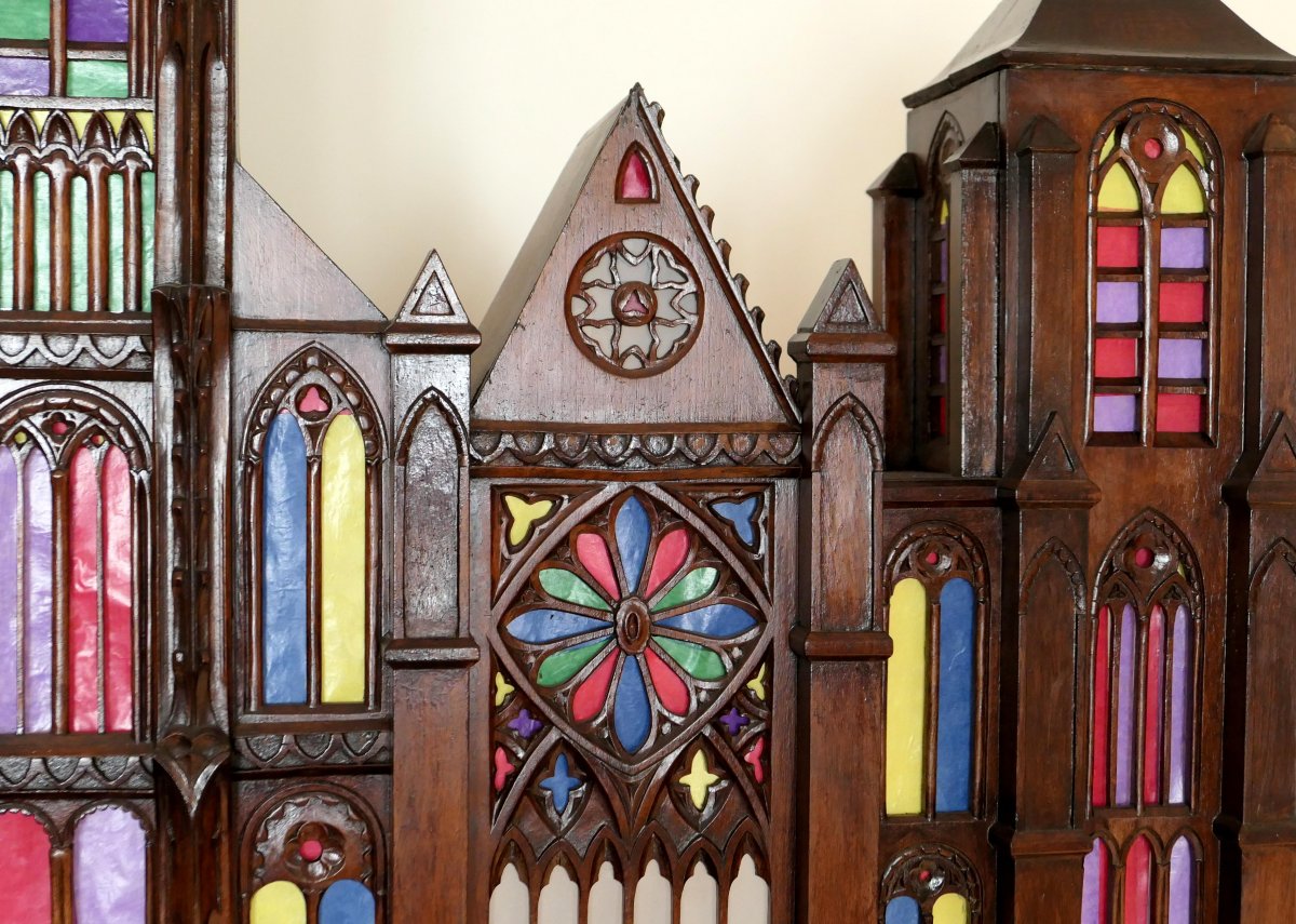 Model Of Bourges Cathedral In Carved Wood-photo-2
